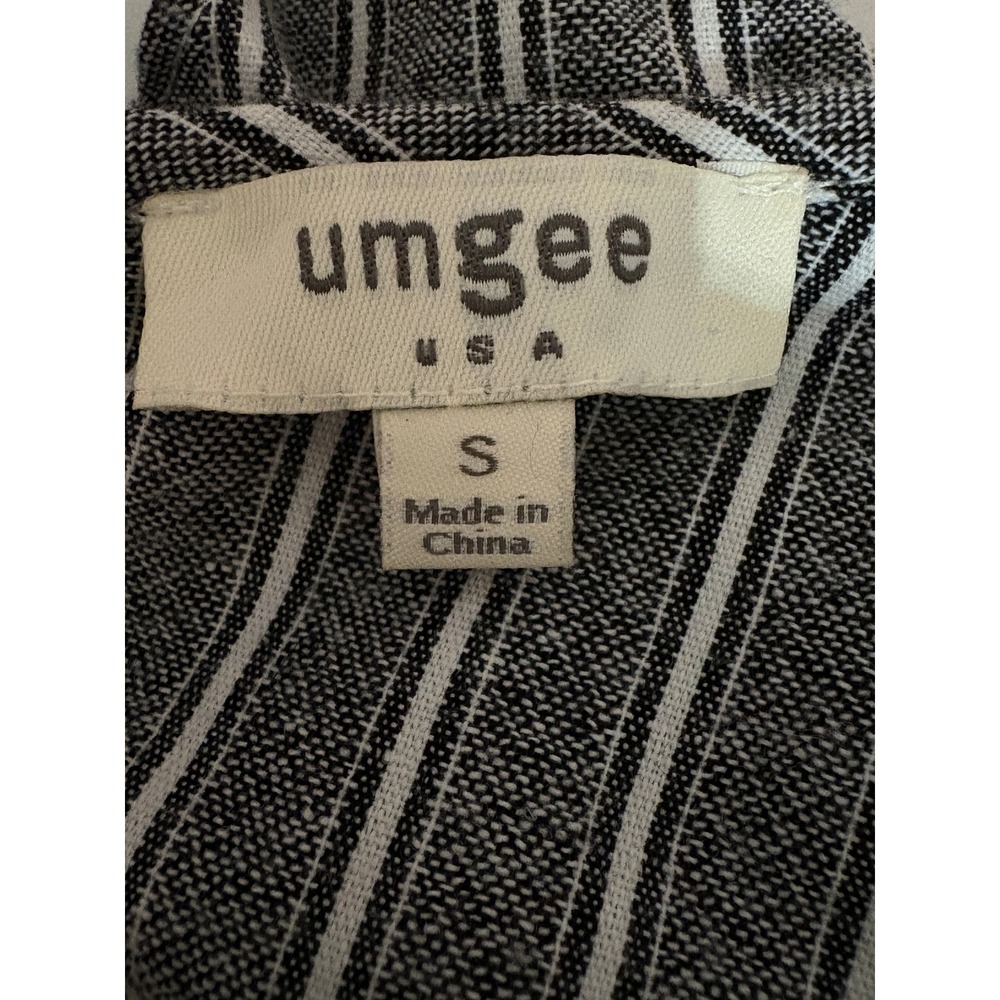 Umgee Grey Striped Off Shoulder Wide Leg Jumpsuit S Pocket Belted Ruffle Coastal - Picture 10 of 12